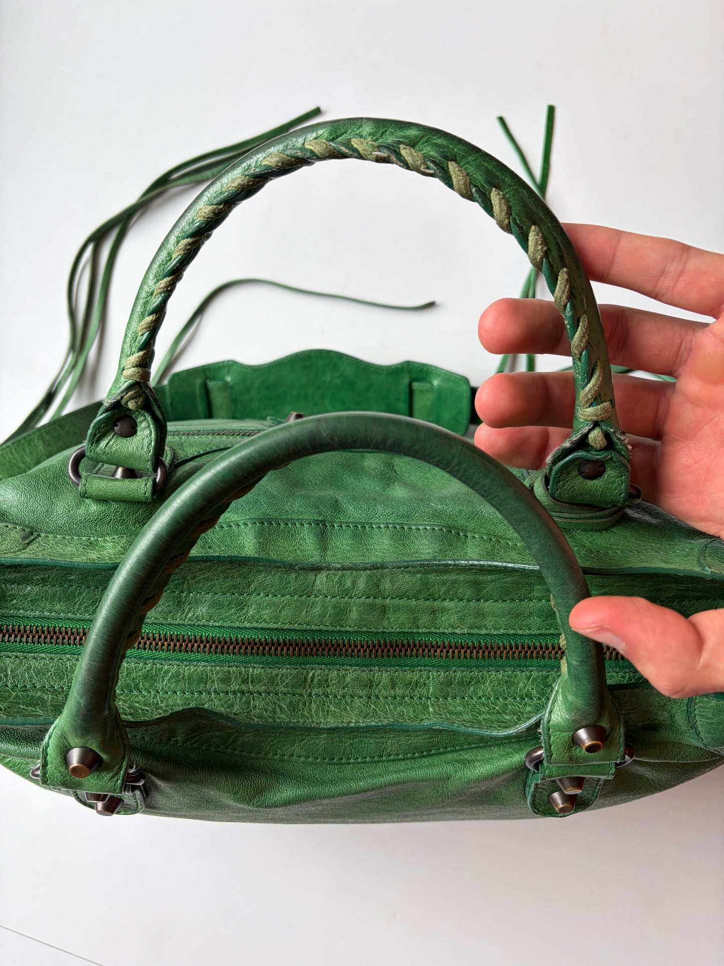 2009 BALENCIAGA Green Lambskin Motorcycle City Bag - green