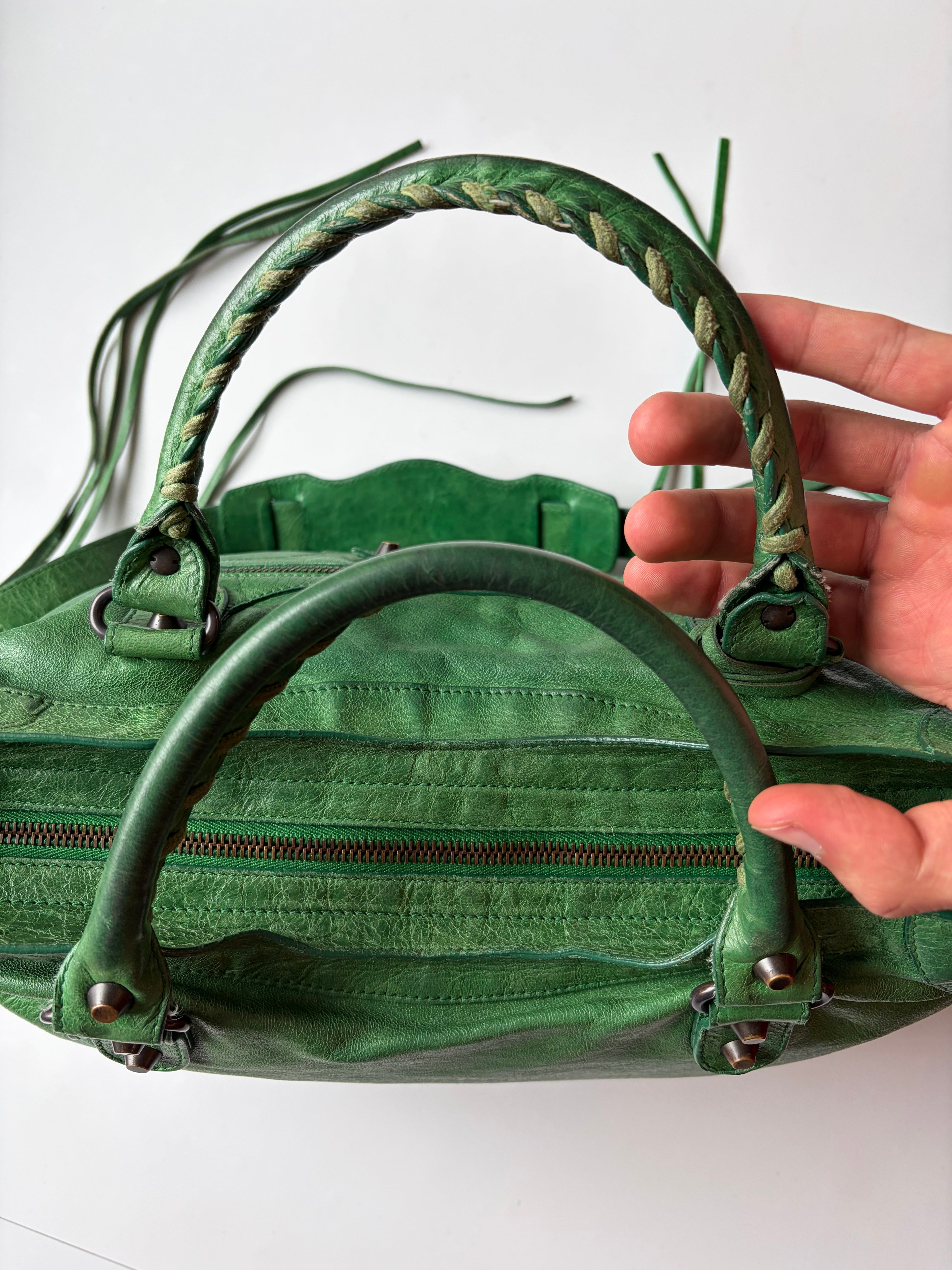 2009 BALENCIAGA Green Lambskin Motorcycle City Bag - green