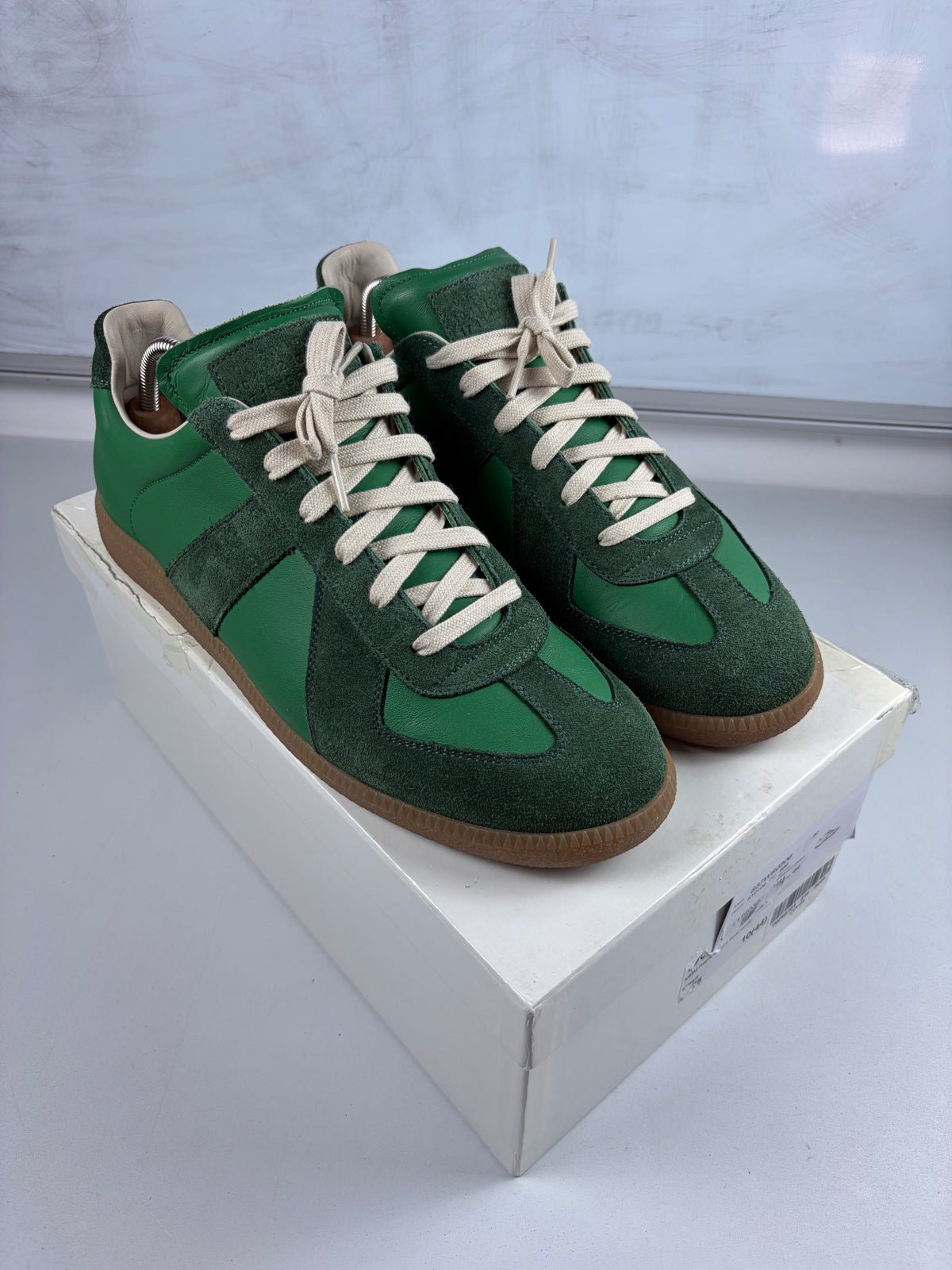 Maison Margiela low top suede & leather gats - eu 44 / us 11 - green
