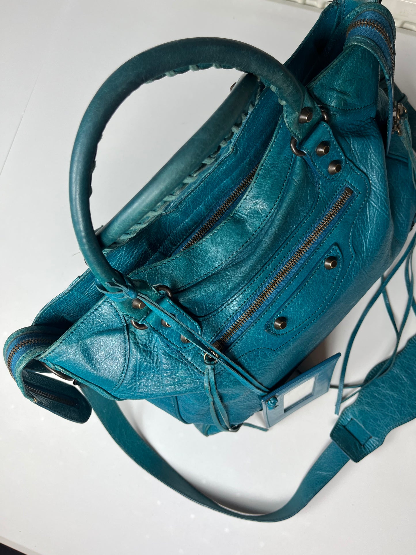 2012 BALENCIAGA
Blue Lambskin Leather Motorcycle City Bag