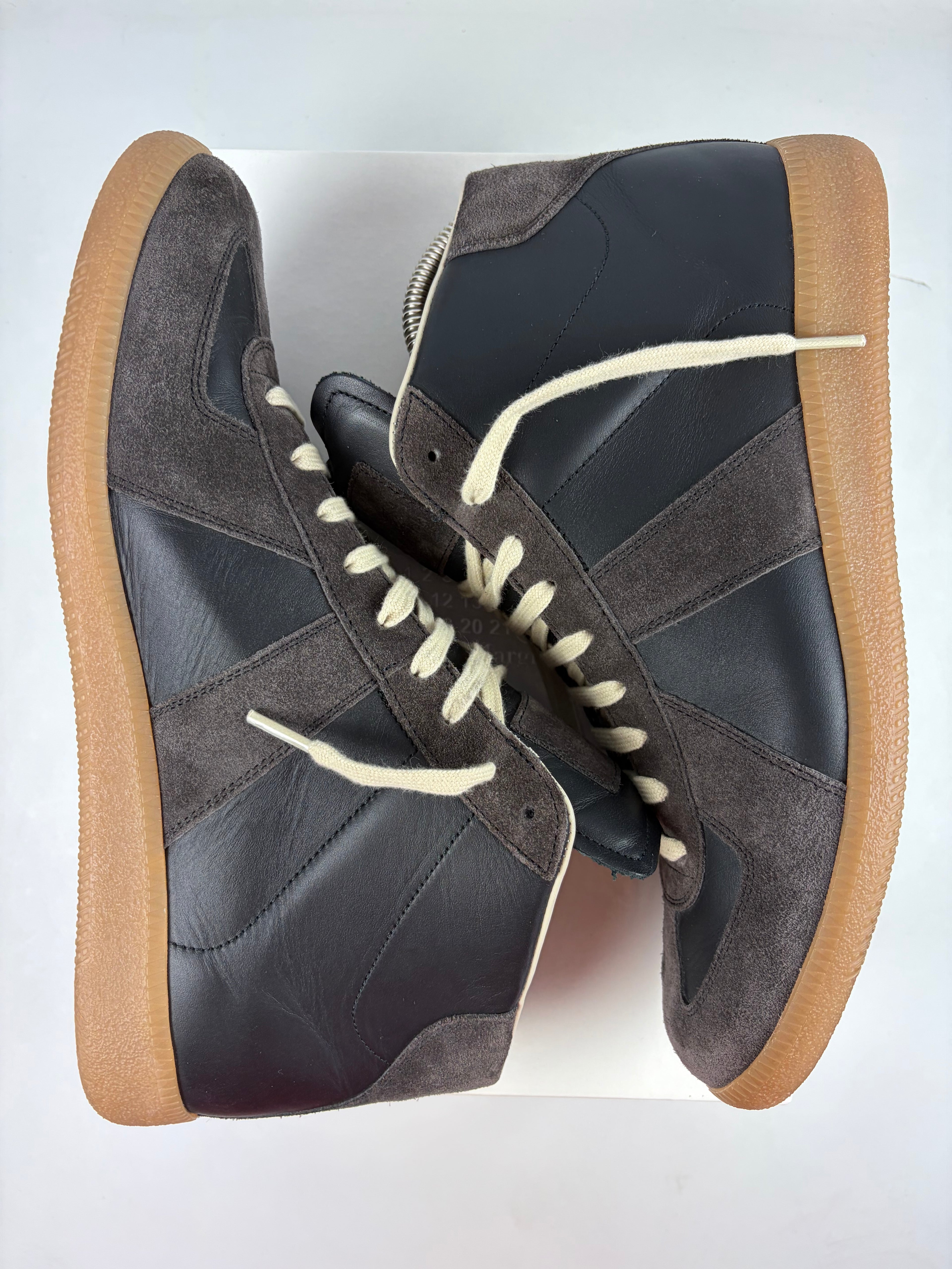 Maison Margiela high top suede & leather gats - eu 44 / us 11 - brown