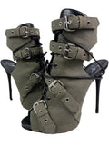 Giuseppe Zanotti ‘Coline’ canvas buckle peep-toe ankle boots - eu 40 / us 10 / uk 7 - military green