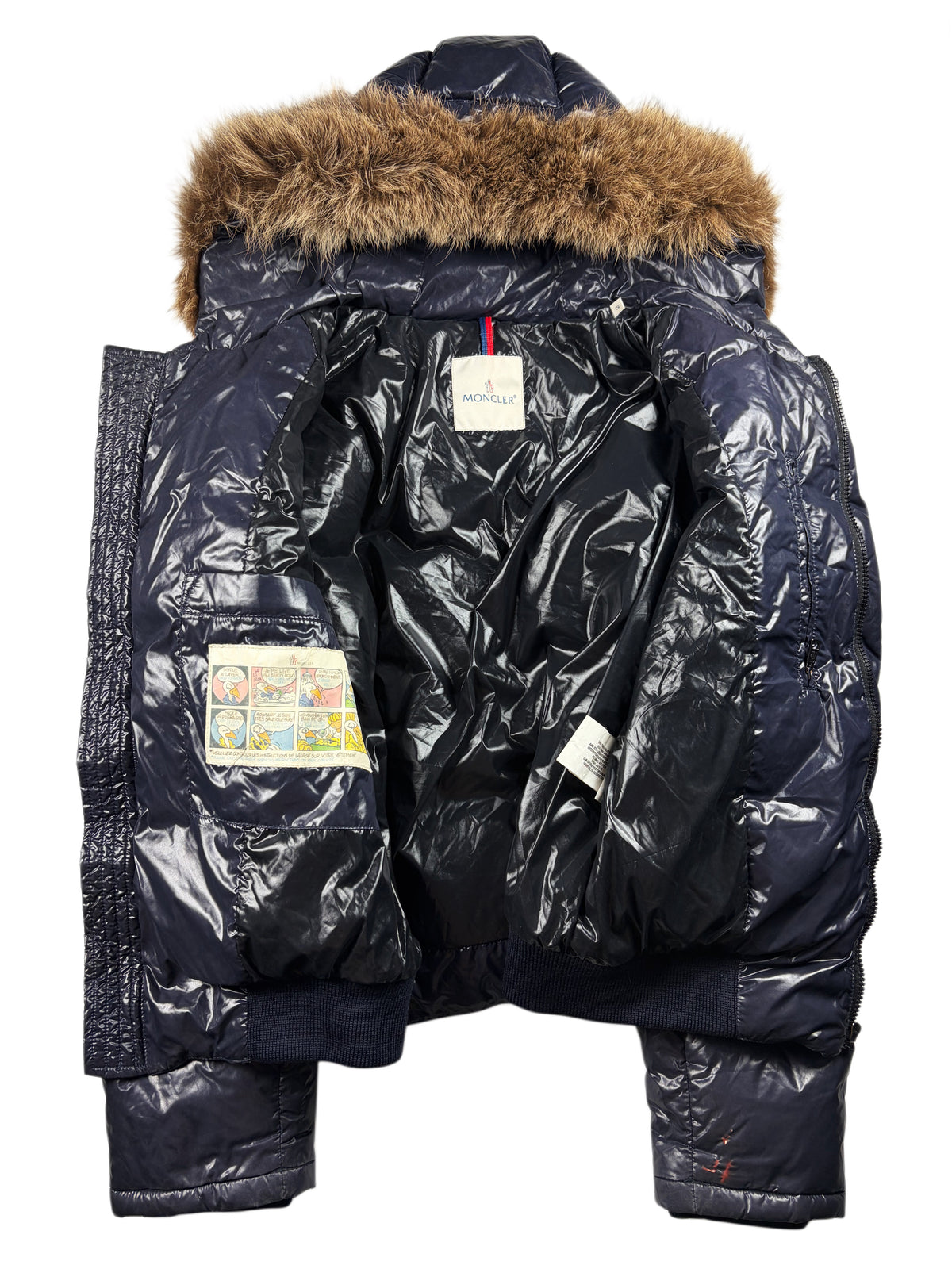 MONCLER real fur down jacket - men’s size 2 (M) - navy blue