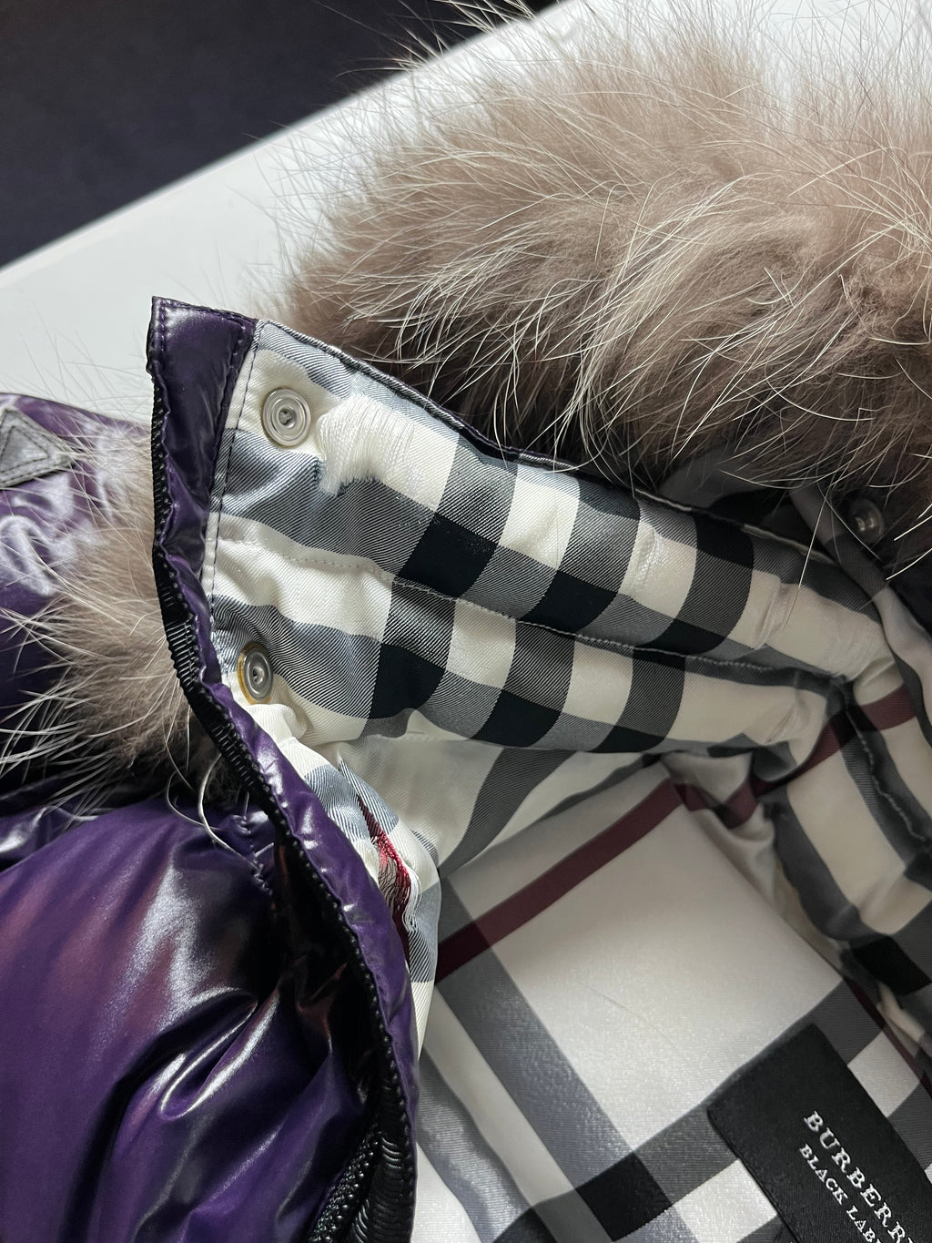 00’s BURBERRY made in Japan real fur down jacket (S/M) - purple