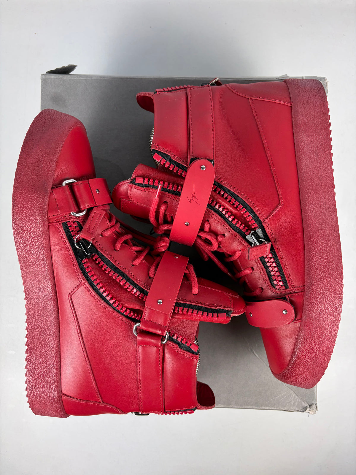 Giuseppe Zanotti 'Coby' double strap high tops - eu 41.5 / us 8.5 / uk 7.5 - triple red