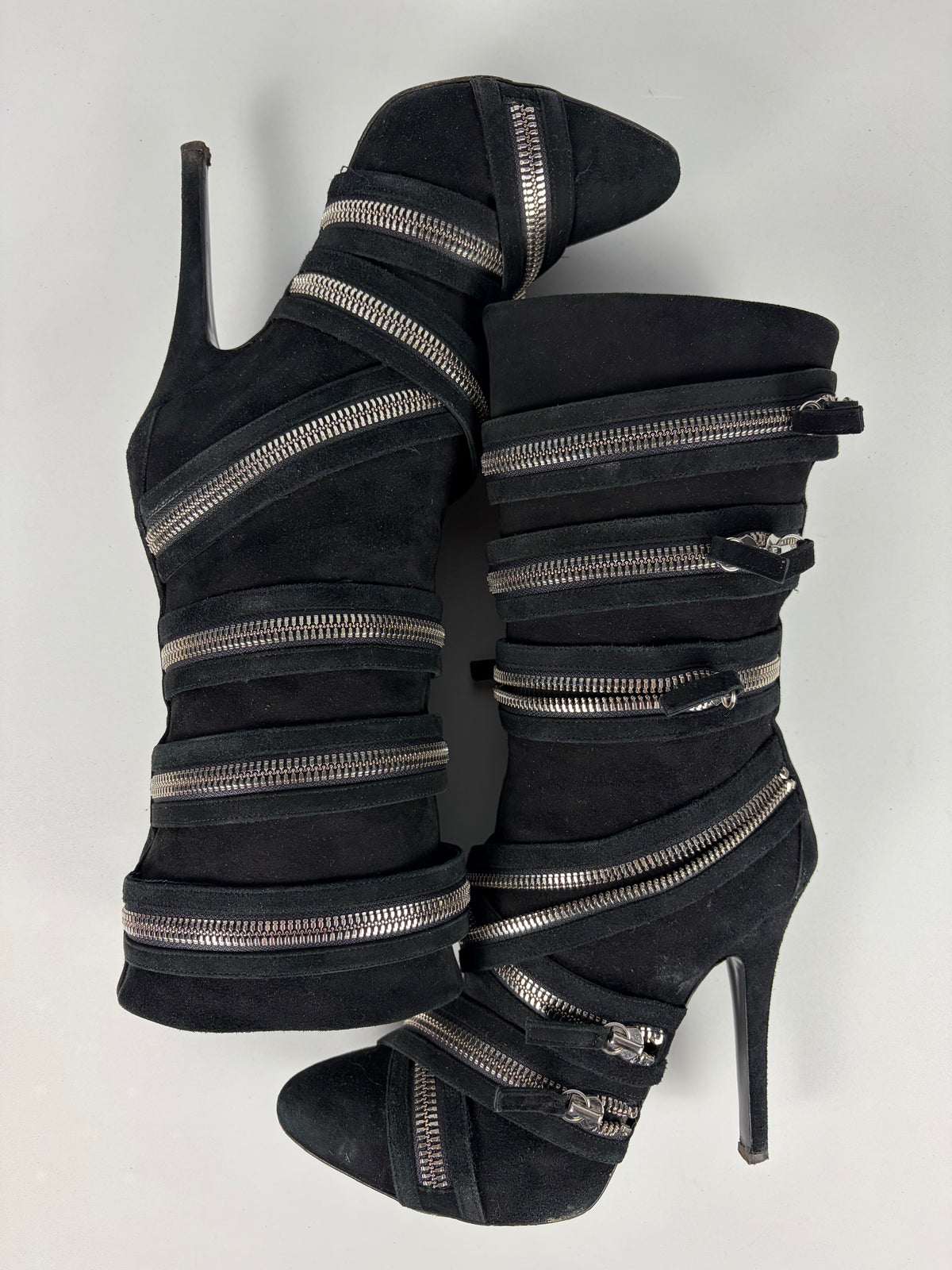 2009 BALMAIN x Giuseppe Zanotti suede high zipper boots - eu 39 / us 9 / uk 6 - black