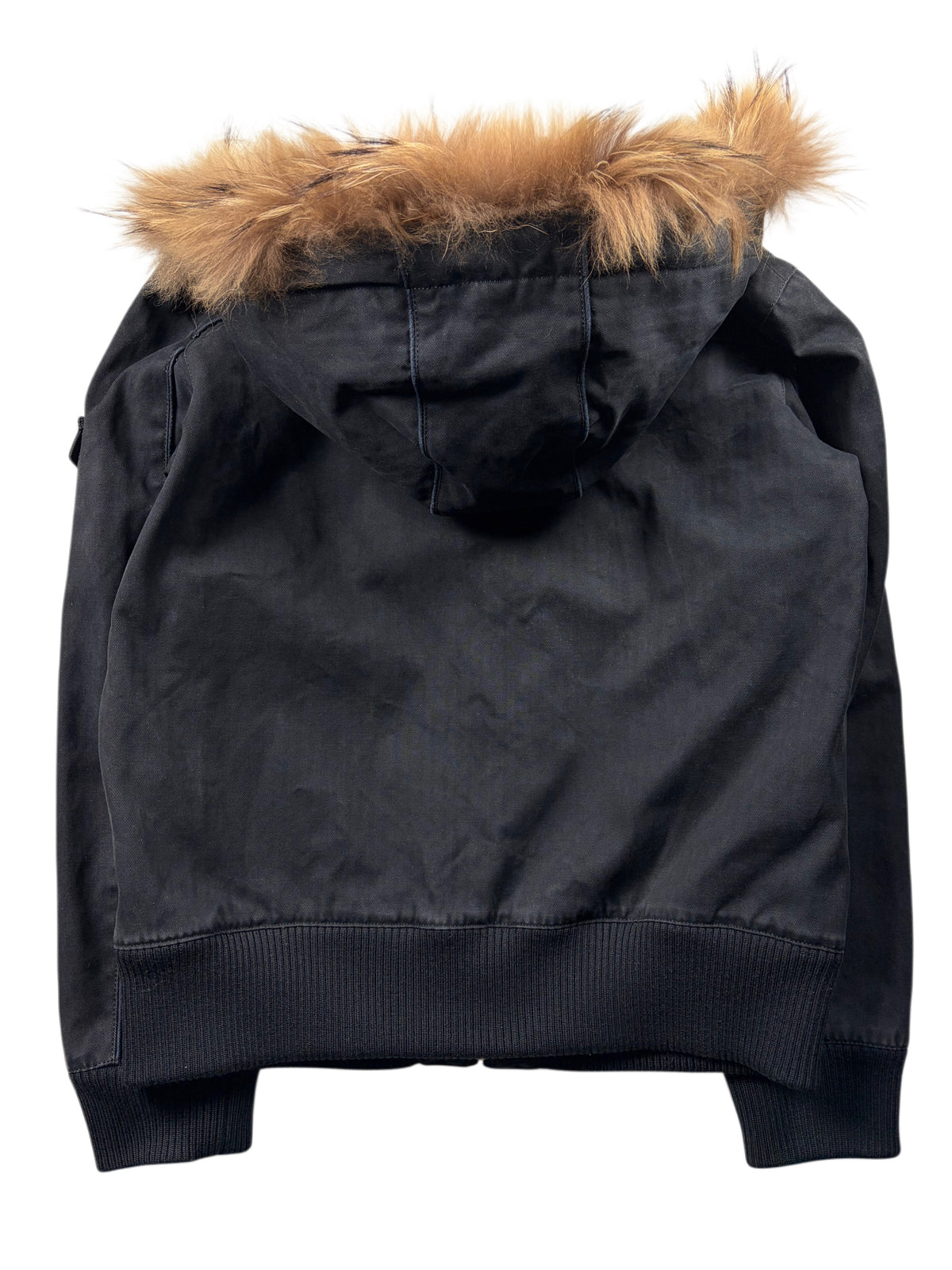00’s BURBERRY Blue Label real fur hooded cotton bomber jacket (S/M) - black