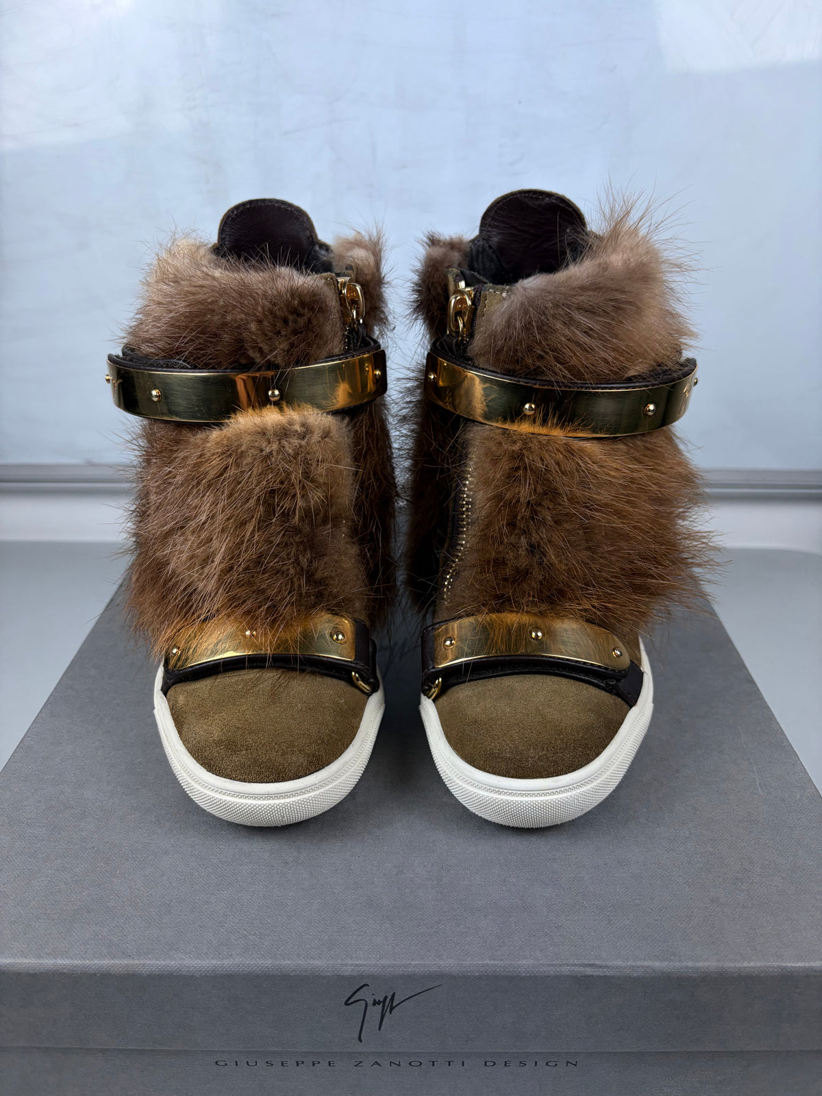 2012 Giuseppe Zanotti beaver fur wedge sneakers - eu 36 / us 6 / uk 3 - brown
