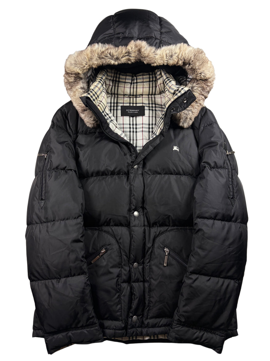00’s BURBERRY Black Label real fur down jacket (M/L) - black