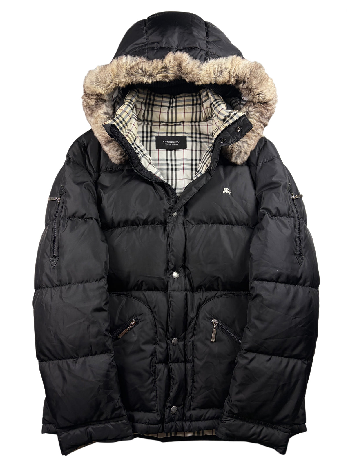 00’s BURBERRY Black Label real fur down jacket (M/L) - black