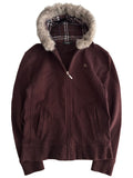 00’s BURBERRY rabbit fur zip hoodie - S - burgundy