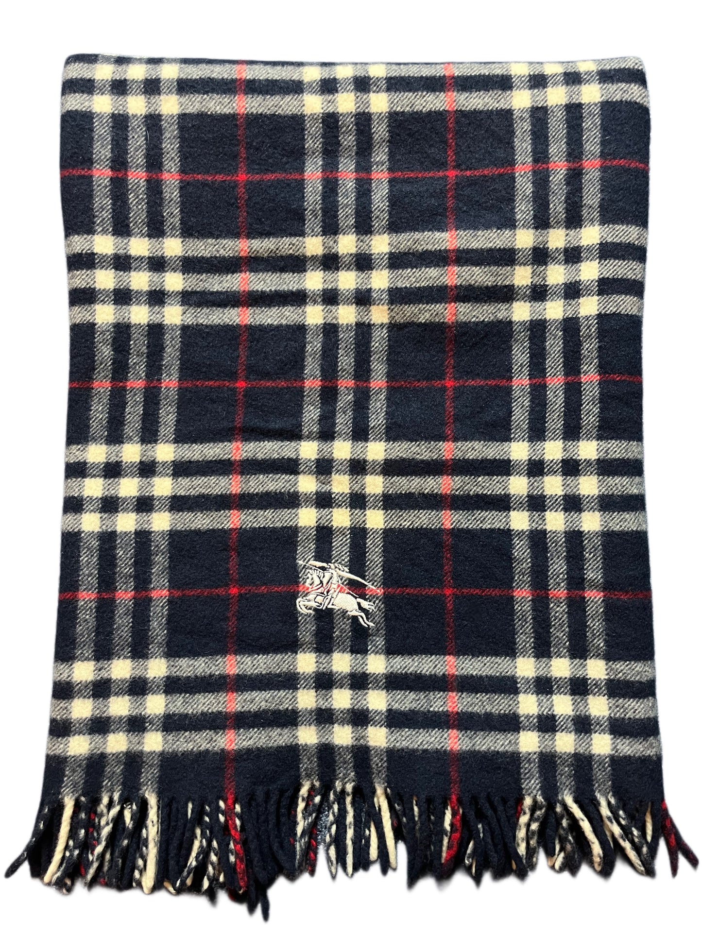 00’s Burberry - Big Logo wool scarf - navy