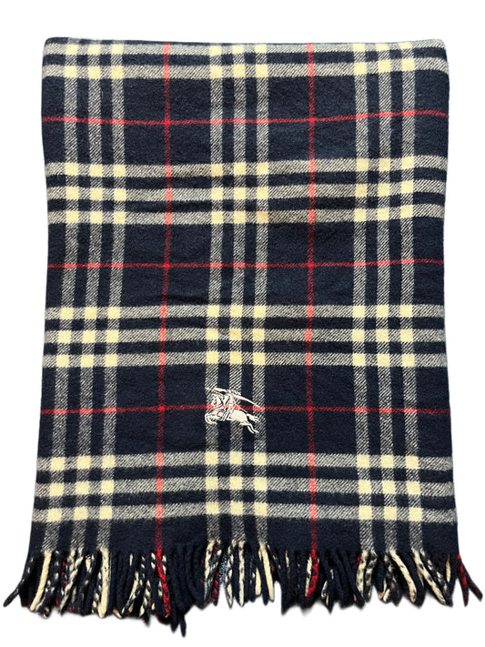 00’s Burberry - Big Logo wool scarf - navy