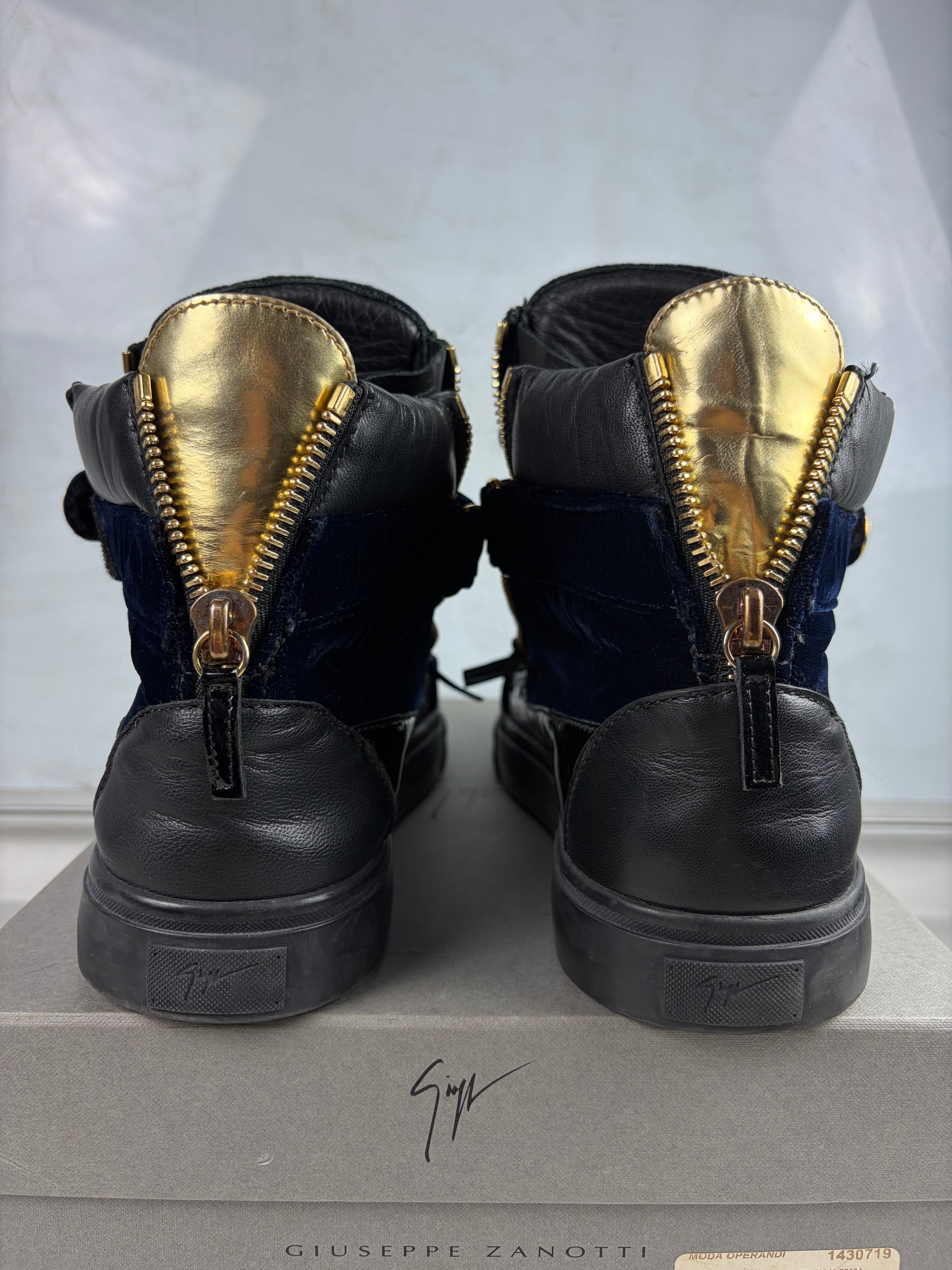Giuseppe Zanotti velvet & patent leather high tops - eu 44 / us 11 - navy blue