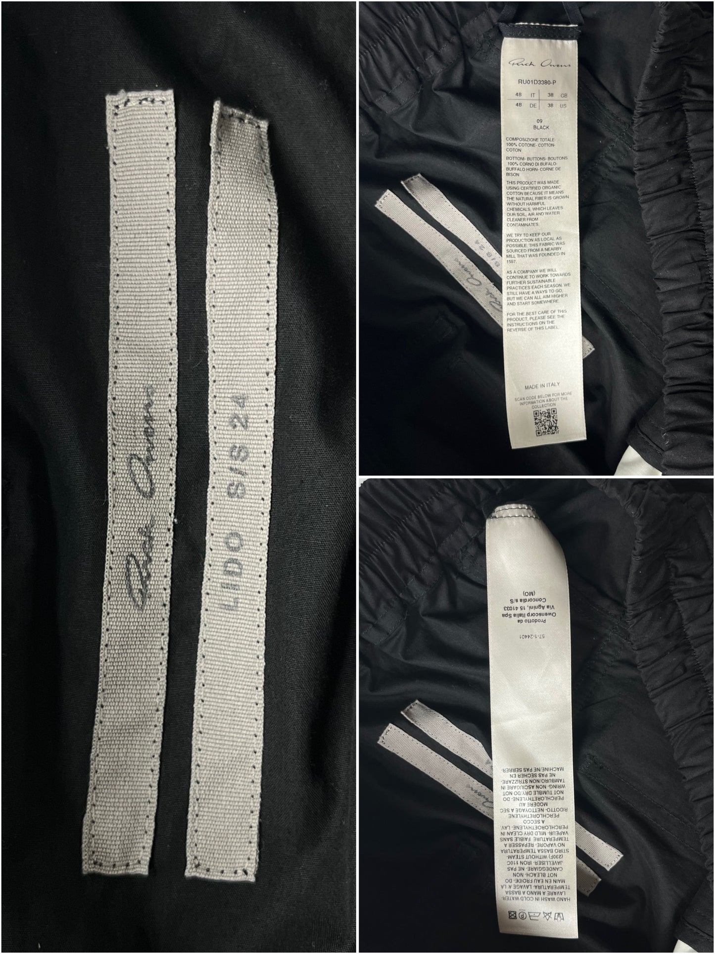 RICK OWENS COTTON PANTS - size 48 - black