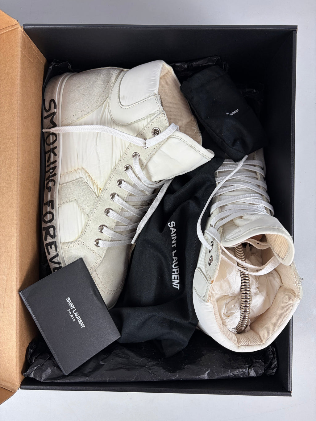 Saint Laurent ‘Smoking Forever’ nylon & suede high tops - eu41/us8/uk7