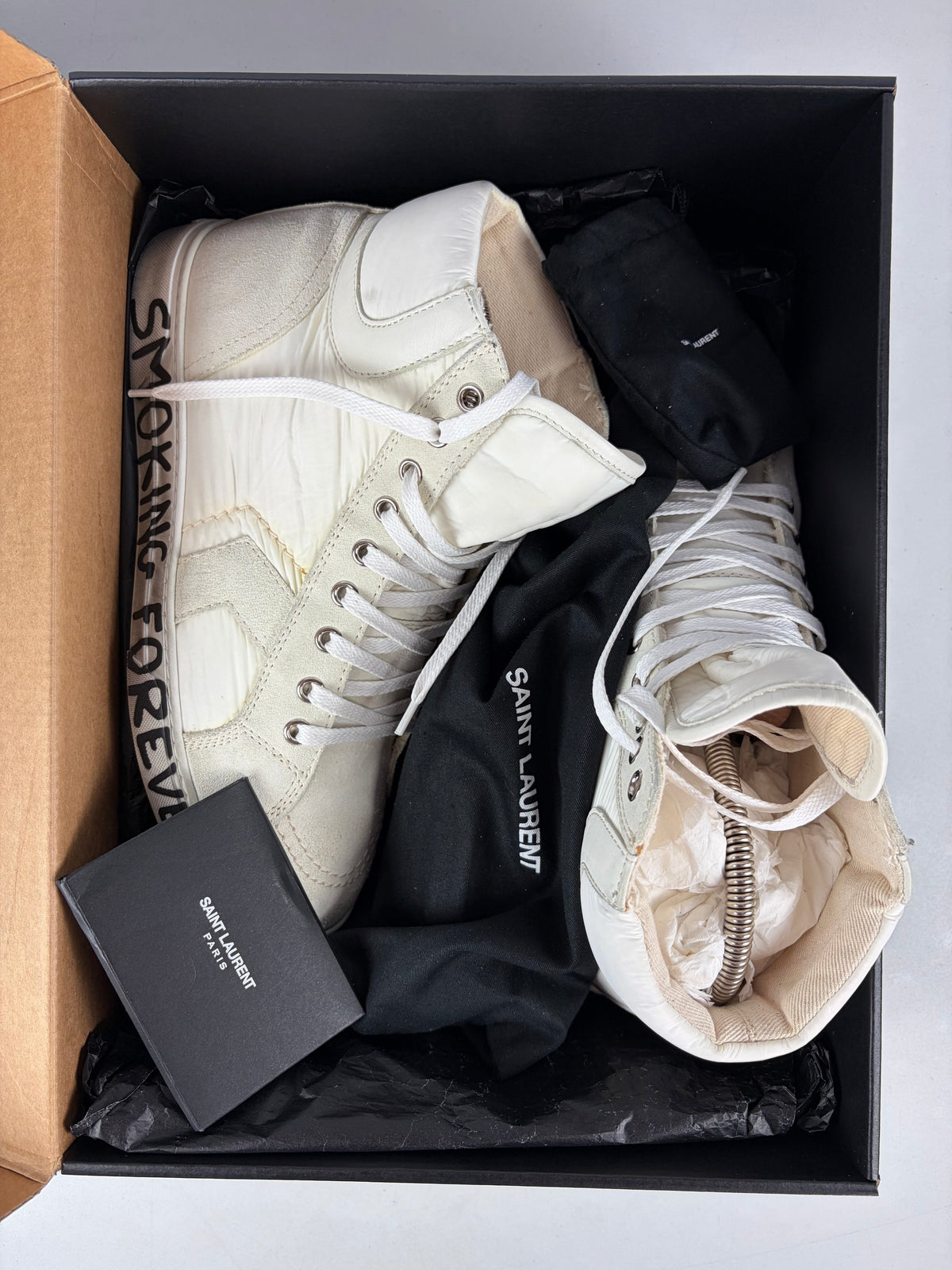 Saint Laurent ‘Smoking Forever’ nylon & suede high tops - eu41/us8/uk7