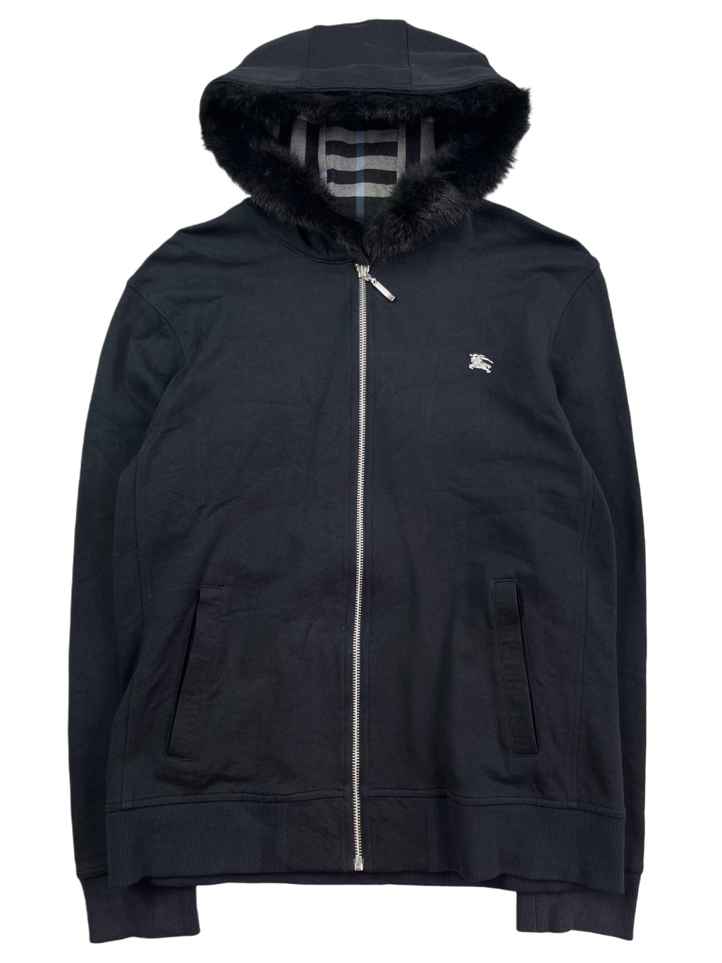 00’s BURBERRY rabbit fur zip hoodie (M/L) - black