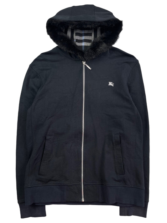 00’s BURBERRY rabbit fur zip hoodie (M/L) - black