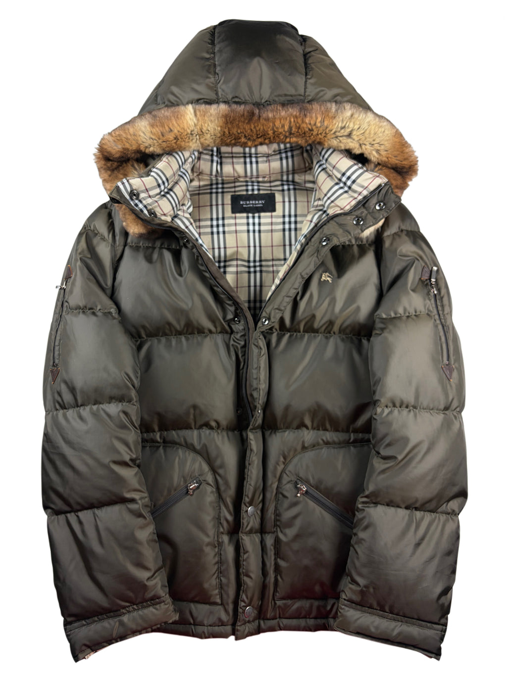 00’s BURBERRY Black Label real rabbit fur down jacket (LL) - olive green