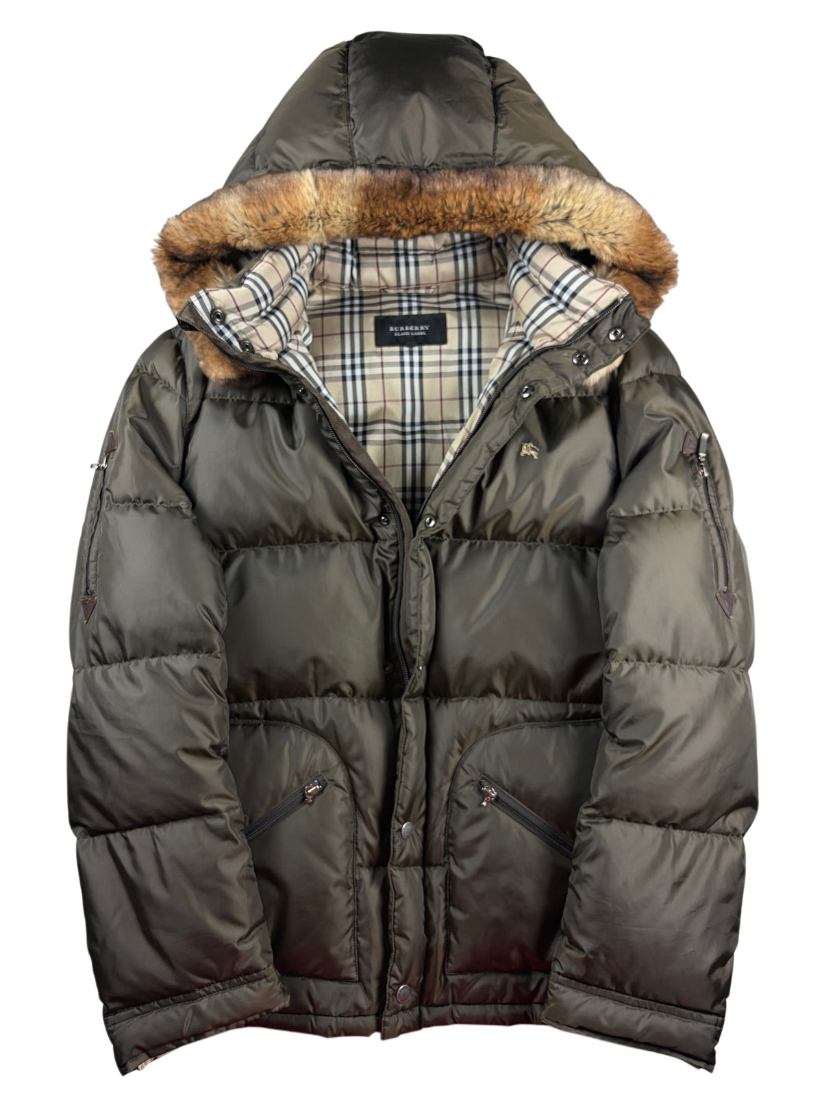 00’s BURBERRY Black Label real rabbit fur down jacket (LL) - olive green