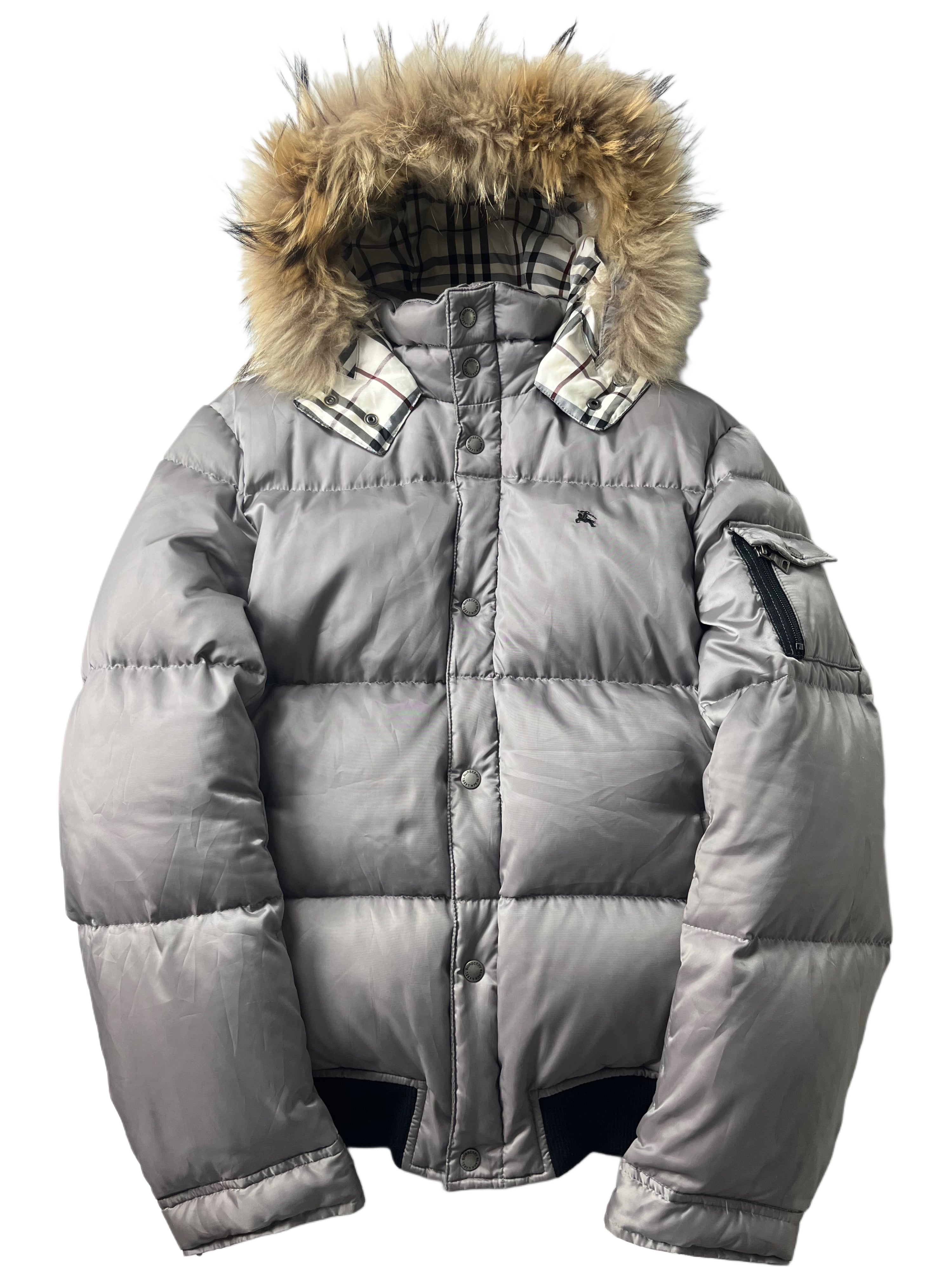 00’s BURBERRY made in Japan real fur down jacket (L/XL) - silver grey