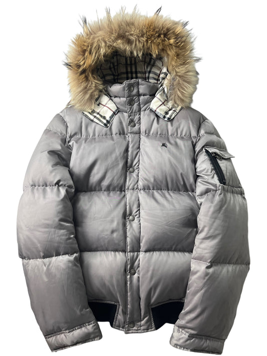 00’s BURBERRY made in Japan real fur down jacket (L/XL) - silver grey