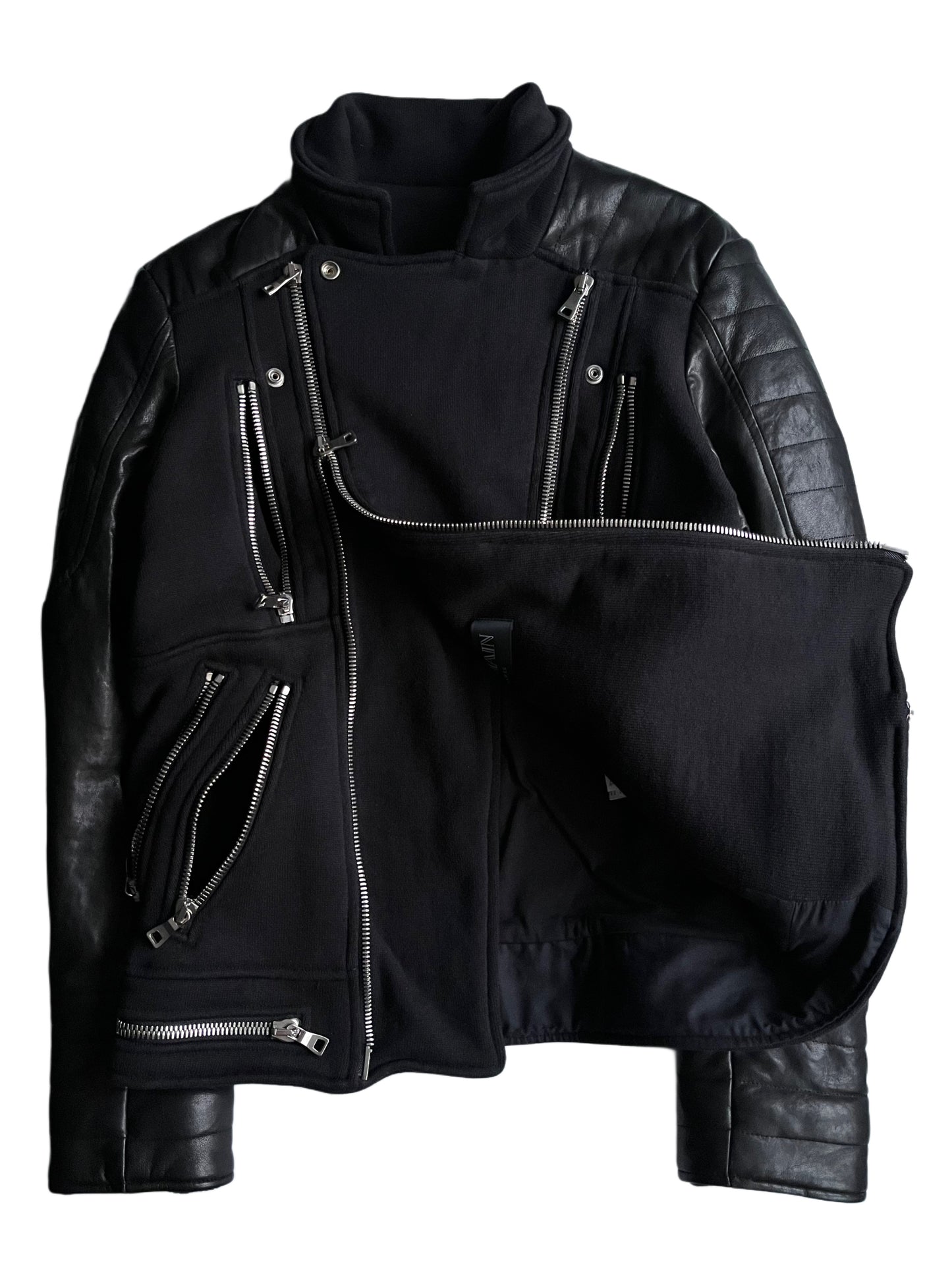 2015 BALMAIN leather & cotton biker jacket - size M - black