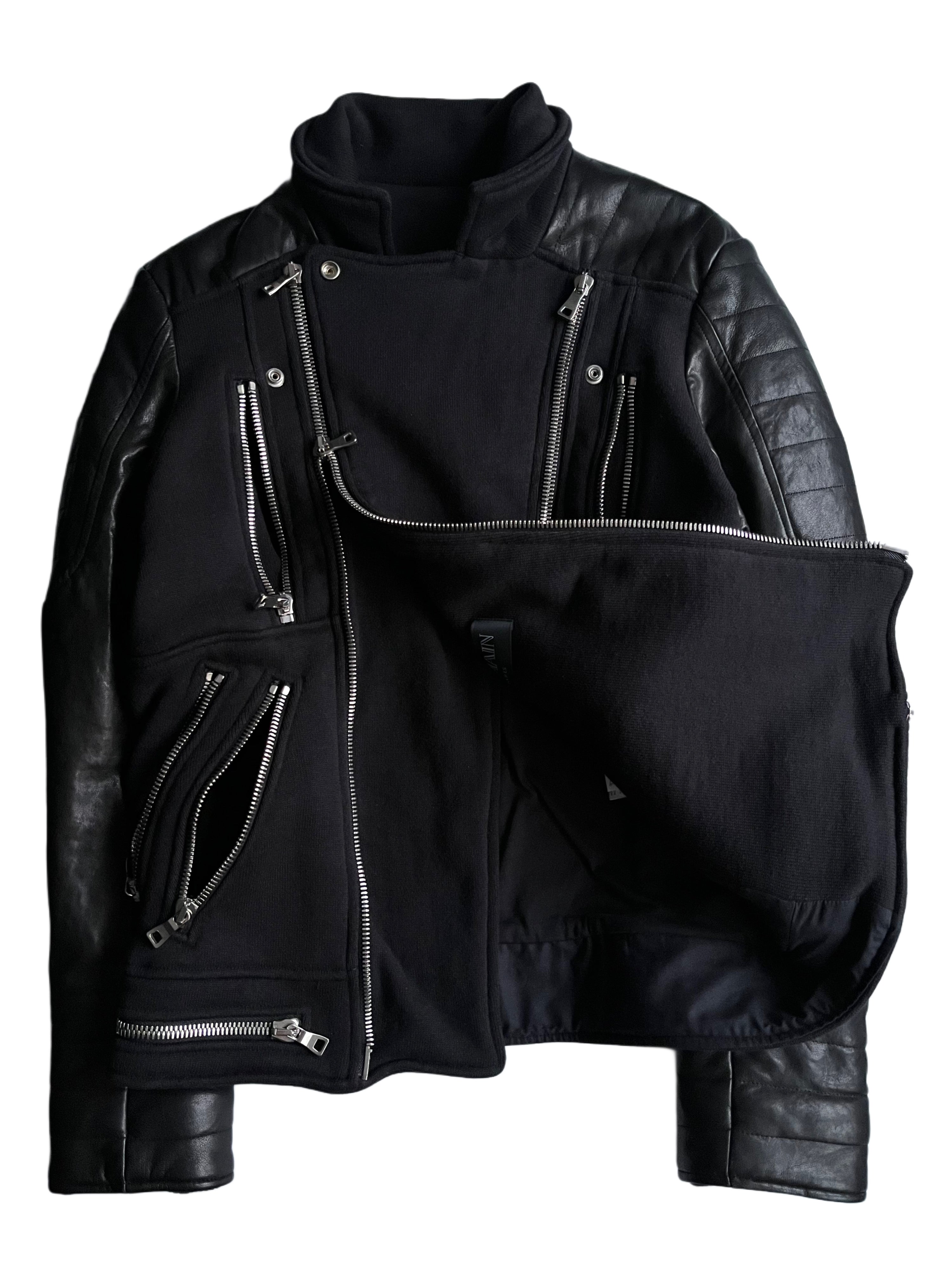 2015 BALMAIN leather & cotton biker jacket - size M - black