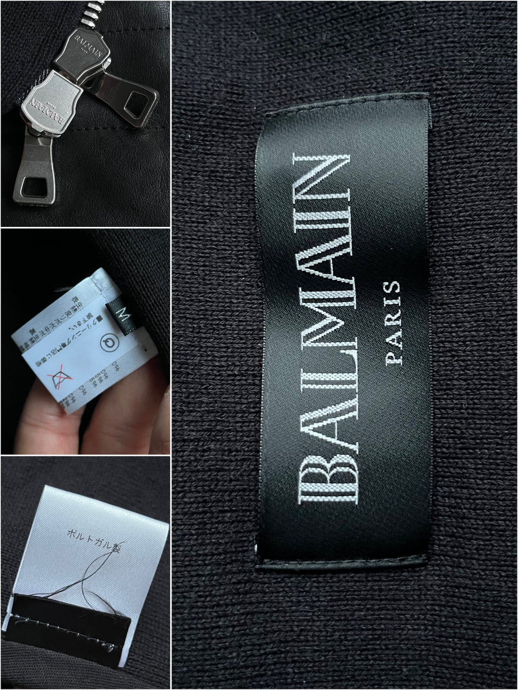 2015 BALMAIN leather & cotton biker jacket - size M - black