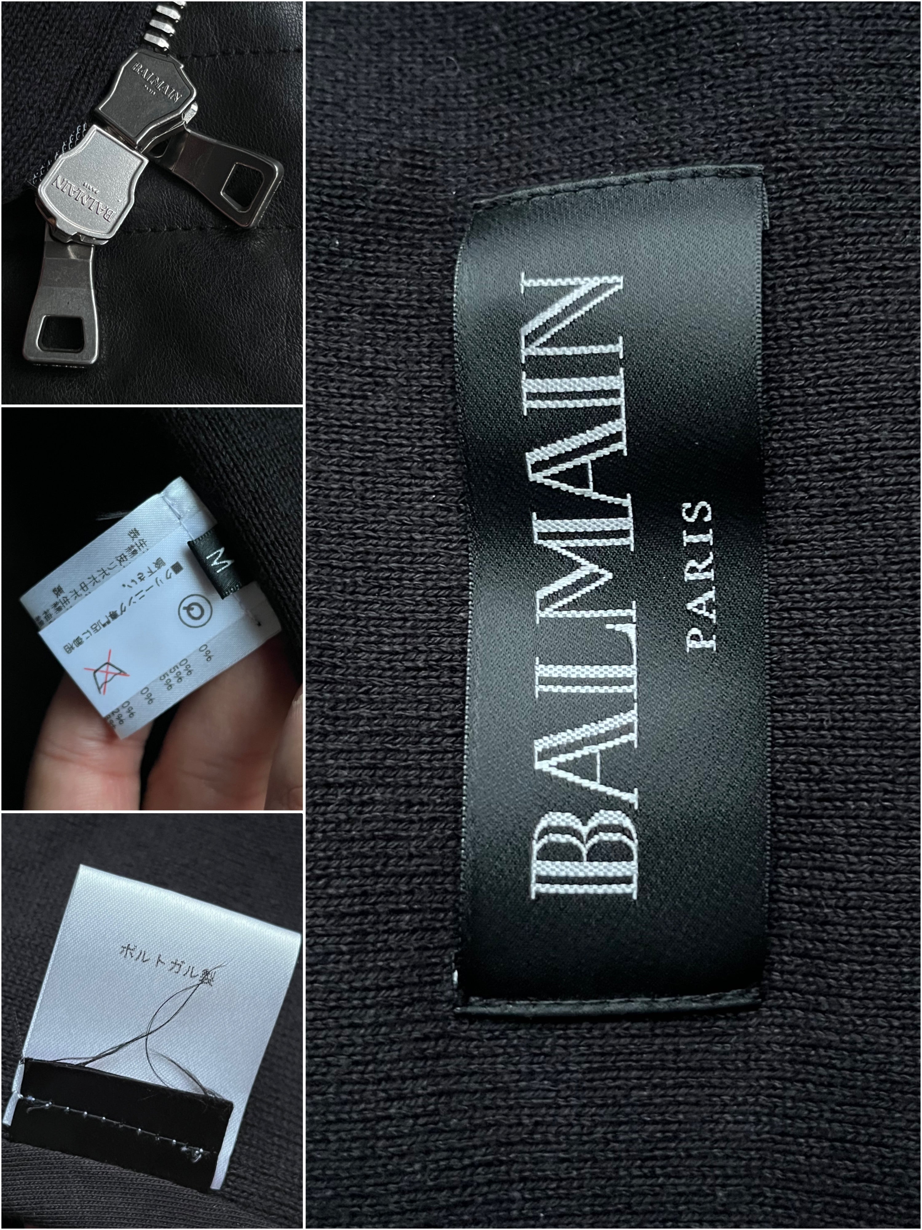 2015 BALMAIN leather & cotton biker jacket - size M - black