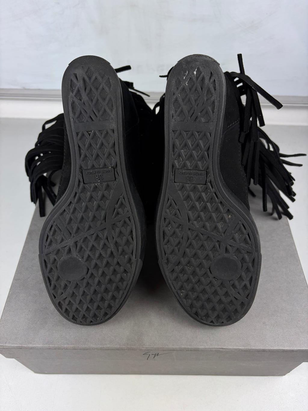 Giuseppe Zanotti black suede fringe wedge sneakers - eu 38 / us 8 / uk 5