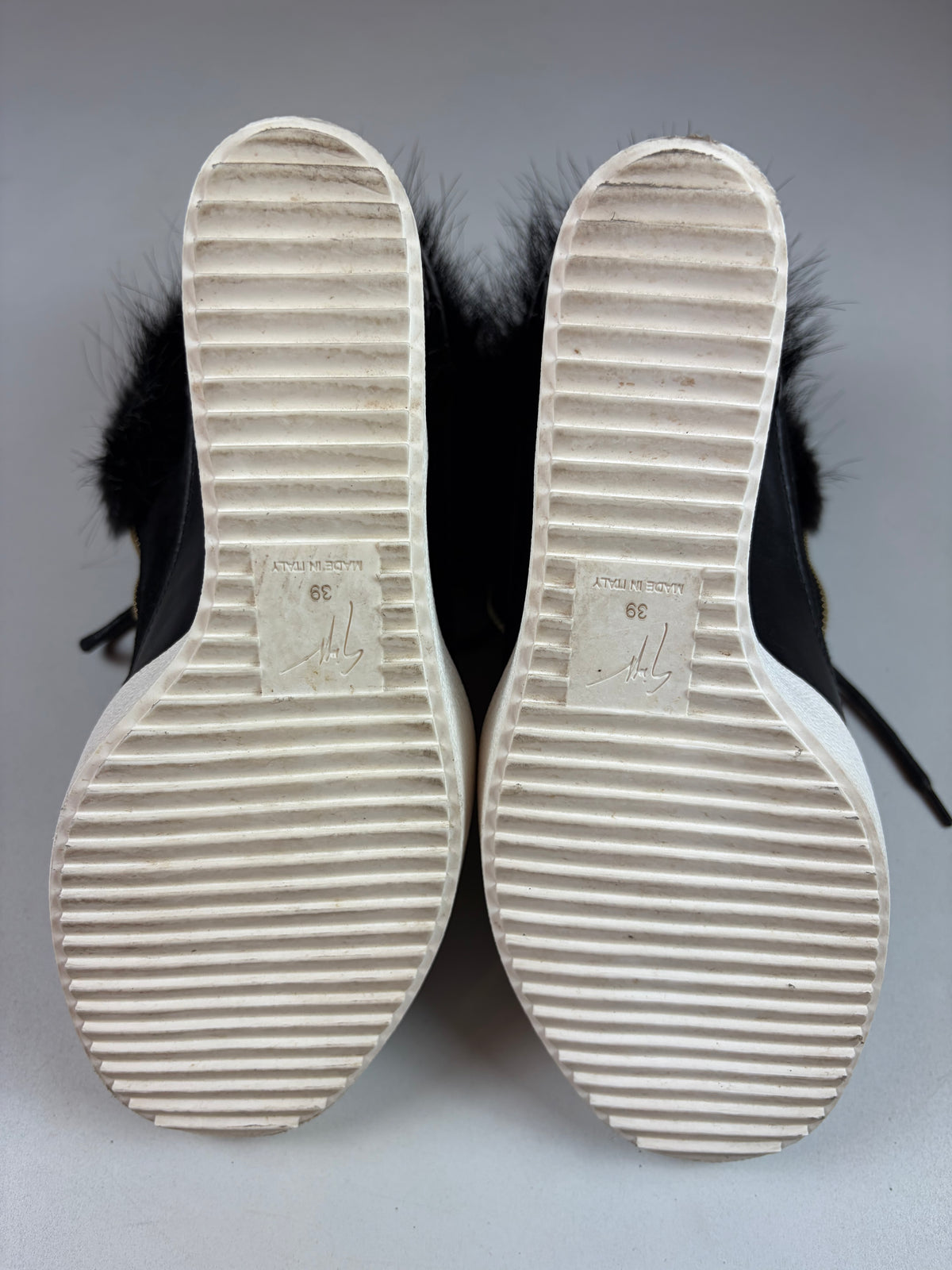 Giuseppe Zanotti fur & croc-embossed leather wedge sneakers - eu 39 / us 9 / uk 6 - black