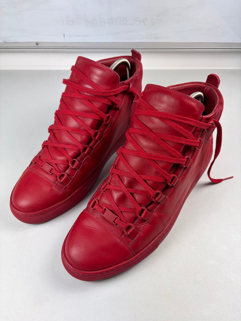 Balenciaga arena leather & suede high tops - eu 45 / us 12 / uk 11 - red