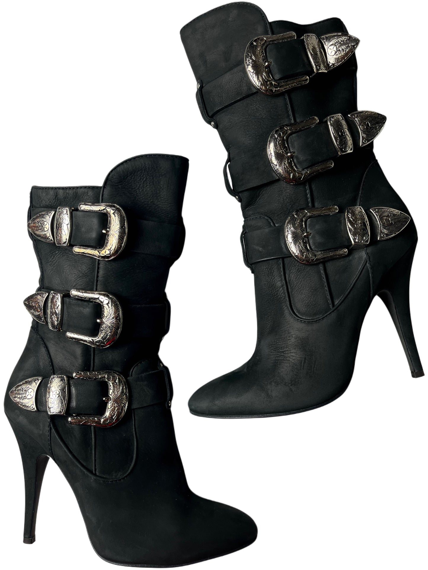 Giuseppe Zanotti x BALMAIN leather buckle boots - EU 37 1/2 - black