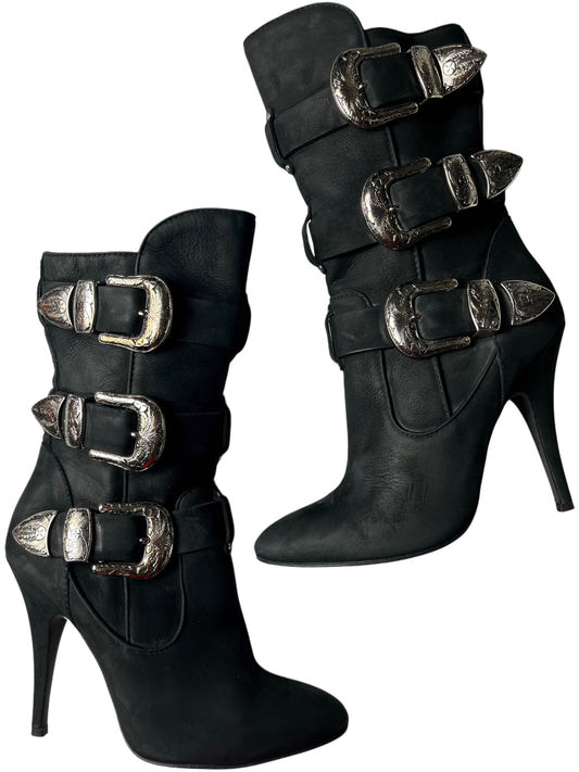 Giuseppe Zanotti x BALMAIN leather buckle boots - EU 37 1/2 - black
