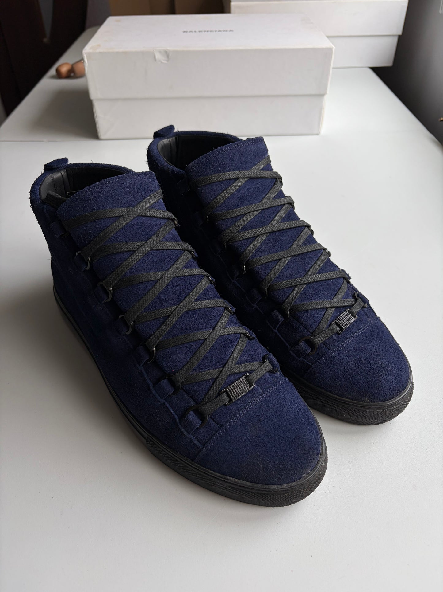 Balenciaga arene blue suede high tops - eu 44 - dark blue