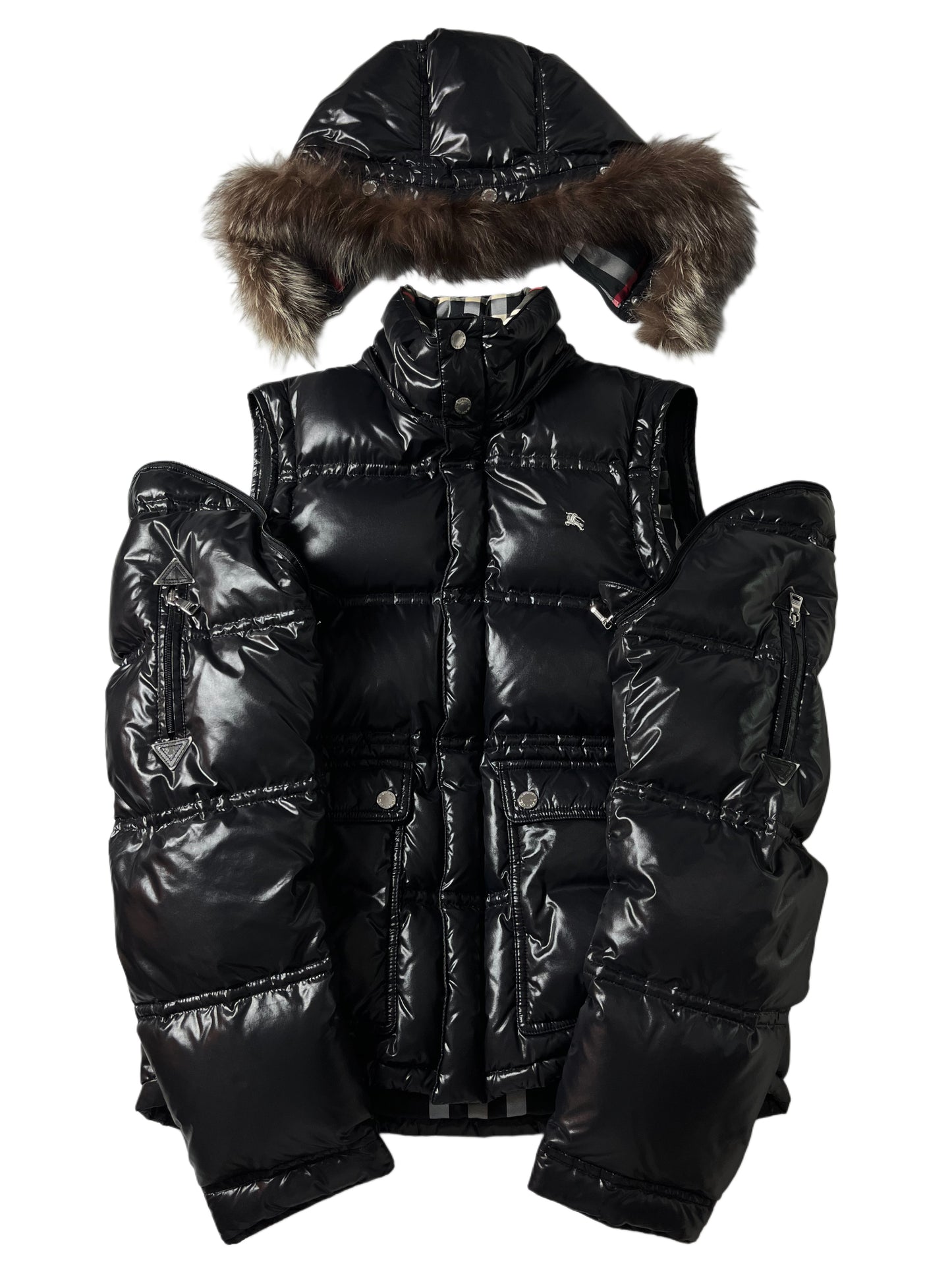 00’s BURBERRY made in Japan real fur down jacket (S/M) - black