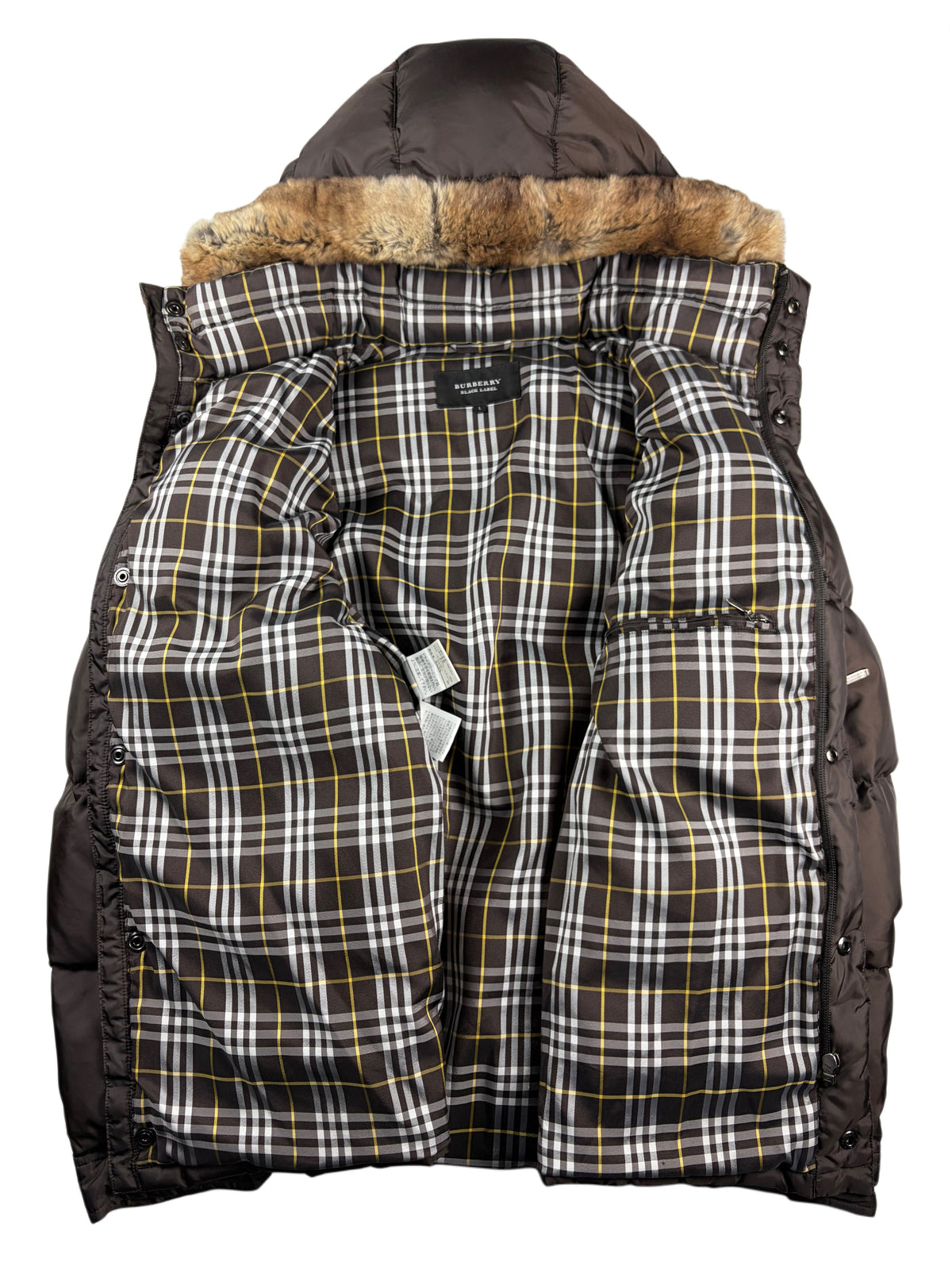 00’s BURBERRY Black Label real rabbit fur down jacket (M/L) - olive green