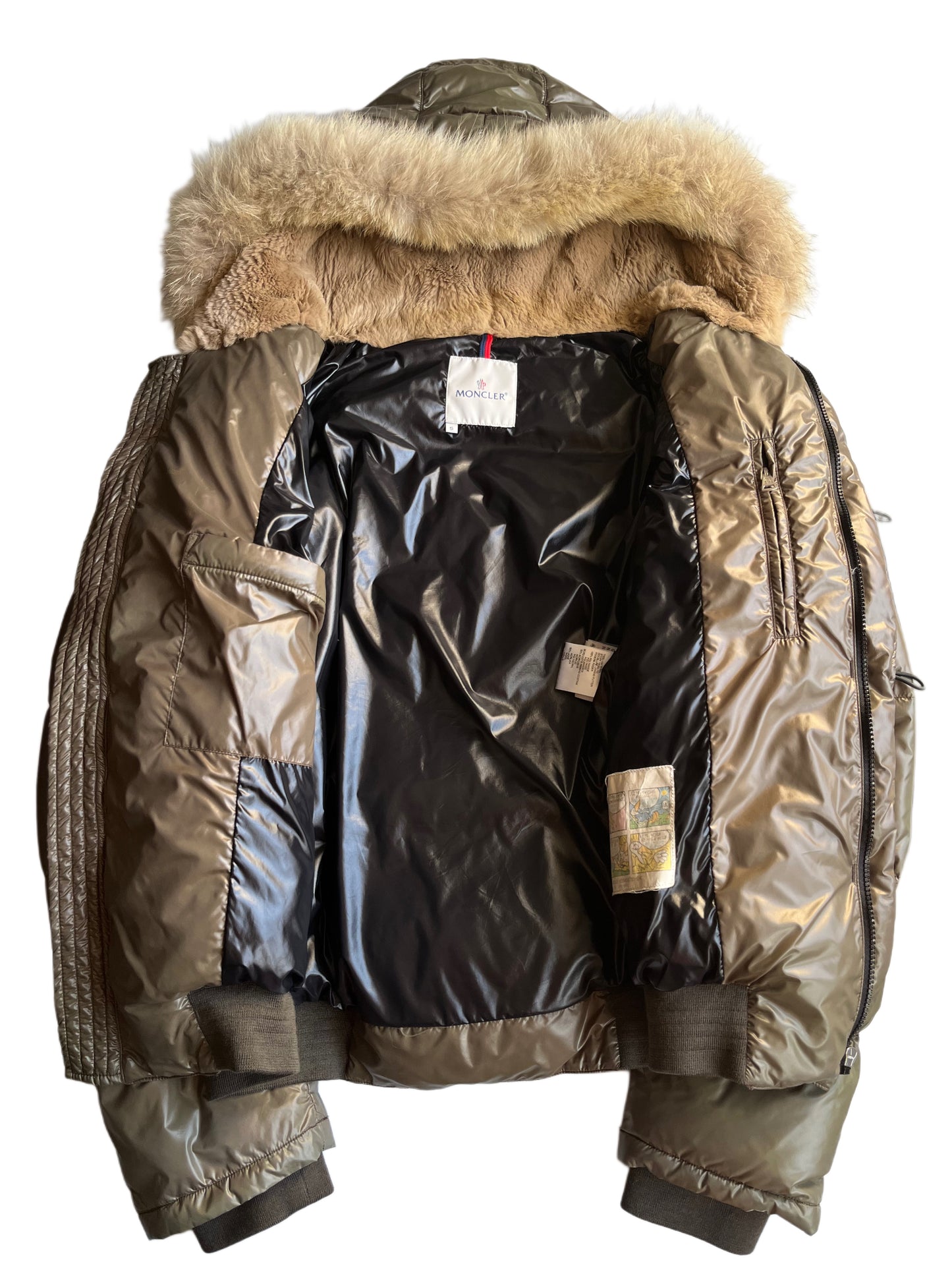 00’s MONCLER BULGARI real fur down jacket - size 5 (xl/xxl) - khaki