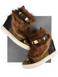 2012 Giuseppe Zanotti fur wedge sneakers - eu 39 / uk 6 / us 8 - brown