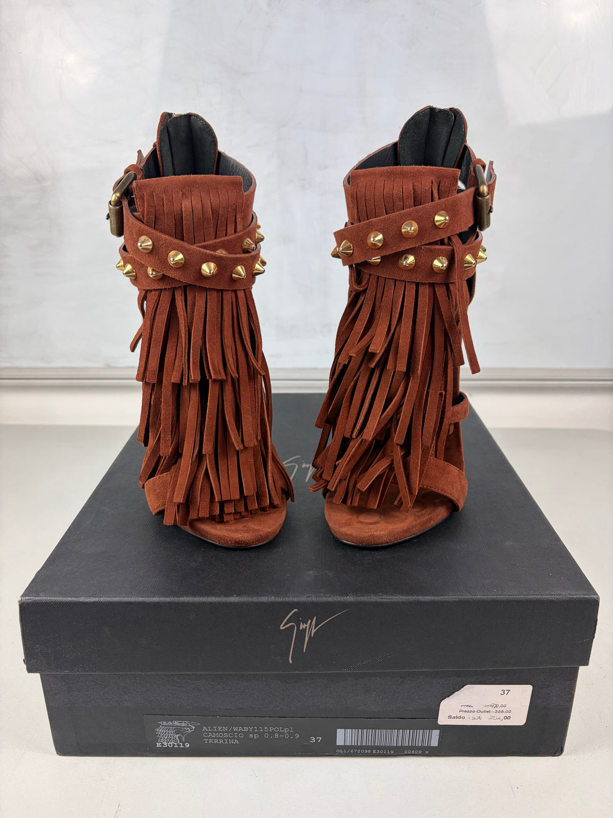 Giuseppe Zanotti ‘Alien’ brown suede fringe sandals - eu 37 / us 7 / uk 4