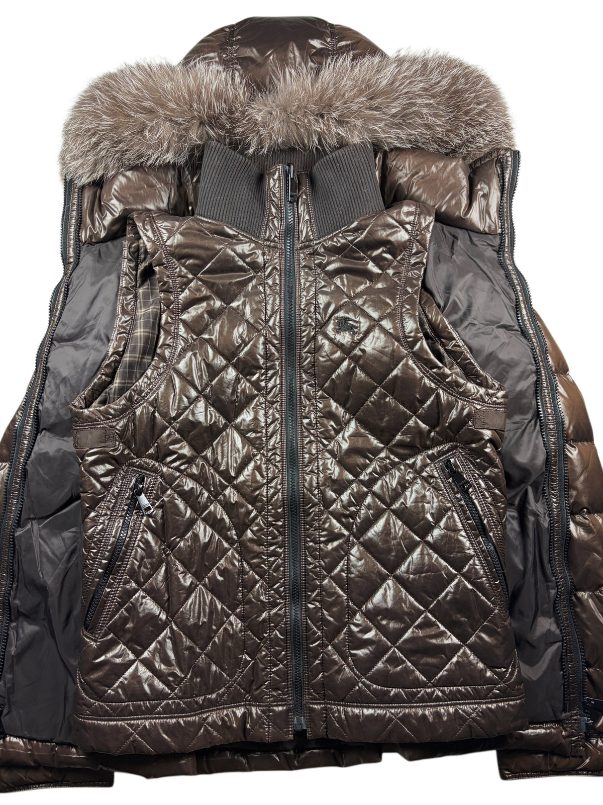 00’s BURBERRY Black Label 2 in 1 real fur down jacket (LL) - brown