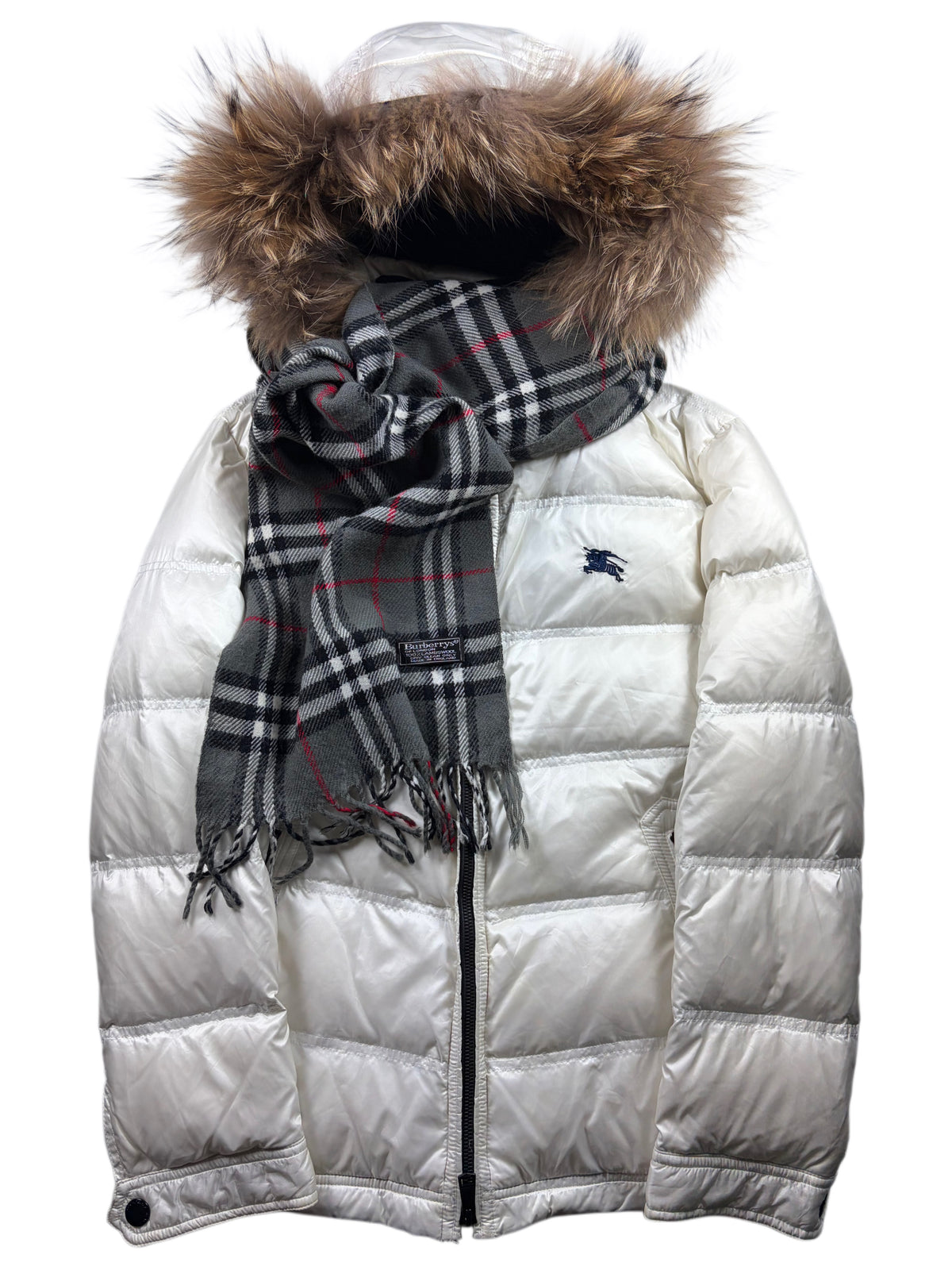 00’s BURBERRY Black Label 2 in 1 real fur down jacket (S/M) - white