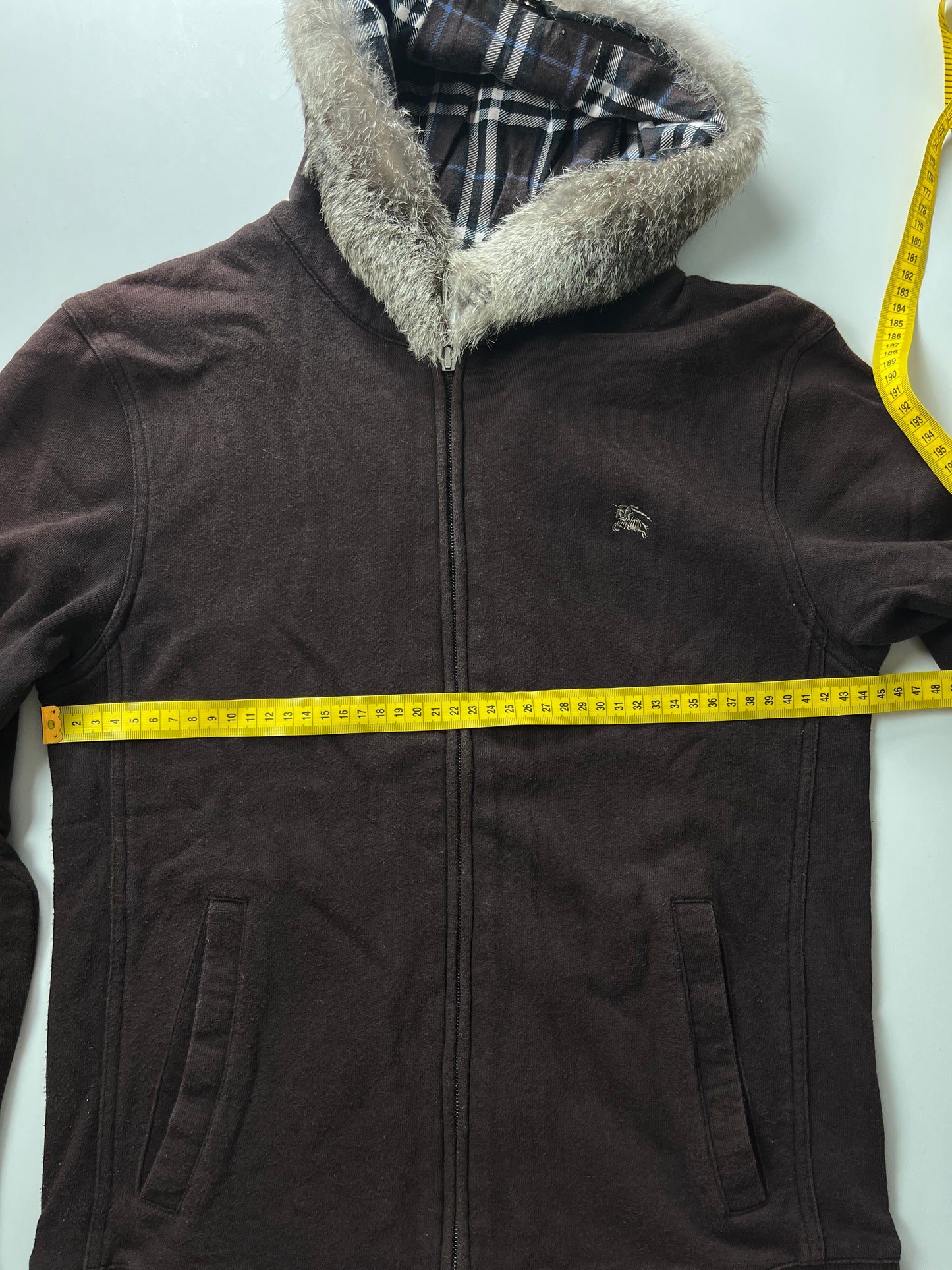 00’s BURBERRY rabbit fur zip hoodie (XS/S) - burgundy
