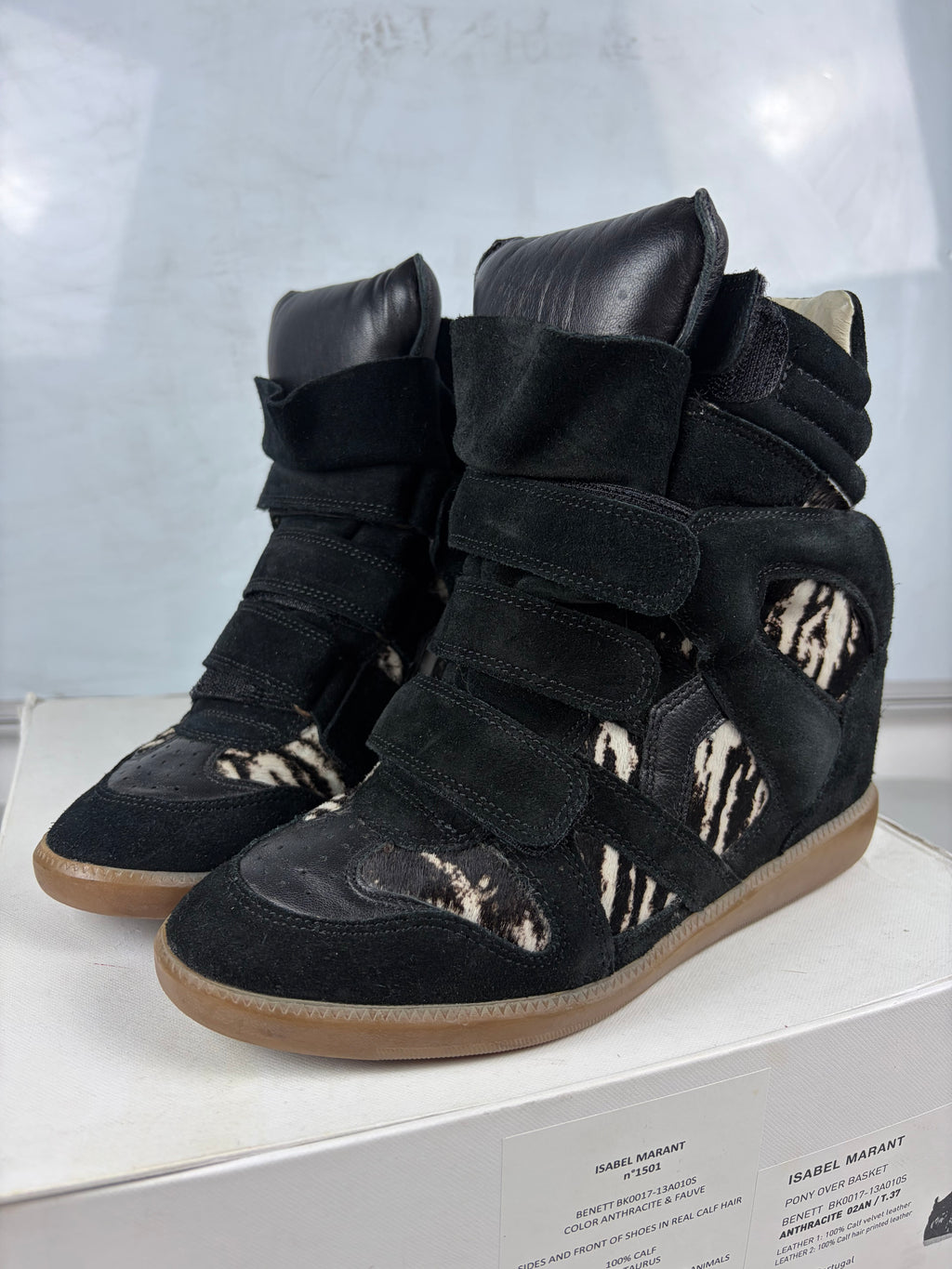 Isabel Marant Bekett ‘Zebra’ wedge sneakers - size - eu 37 / us 7 / uk 4