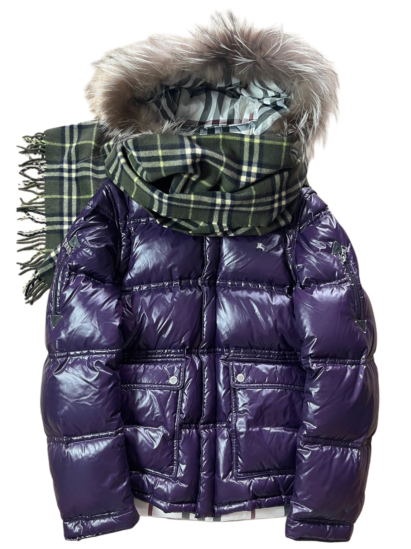 00’s BURBERRY made in Japan real fur down jacket (L/LL) - purple