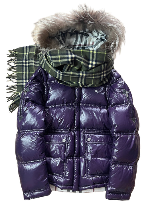 00’s BURBERRY made in Japan real fur down jacket (L/LL) - purple