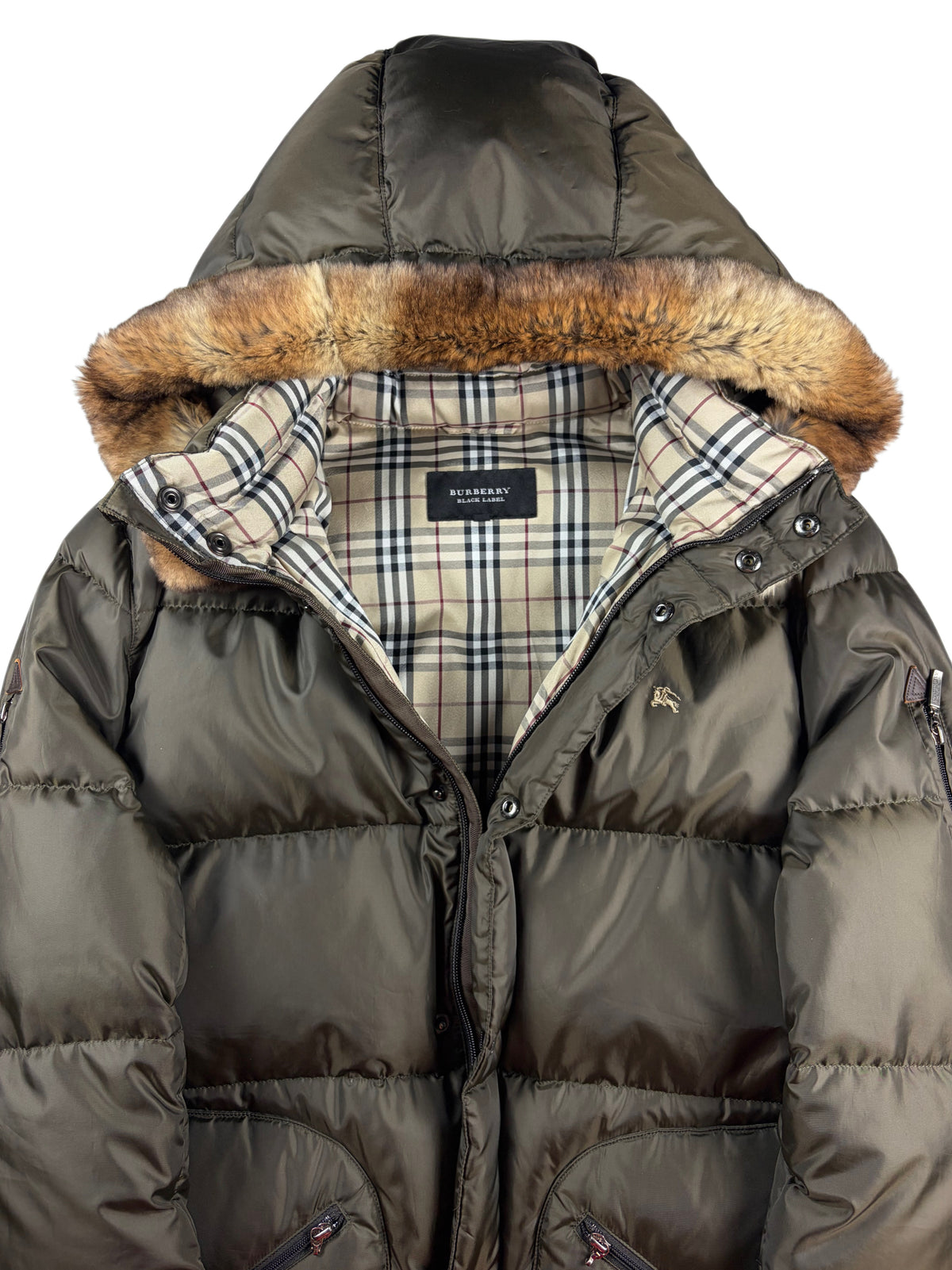 00’s BURBERRY Black Label real rabbit fur down jacket (LL) - olive green