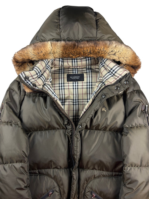 00’s BURBERRY Black Label real rabbit fur down jacket (LL) - olive green